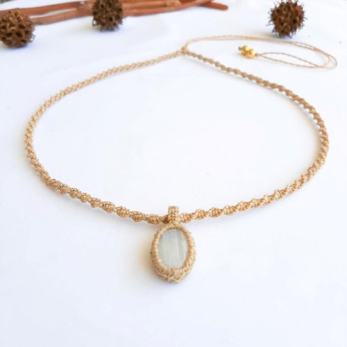 Collar Macramé Piedra Natural Labradorita Blanca - Imagen 3