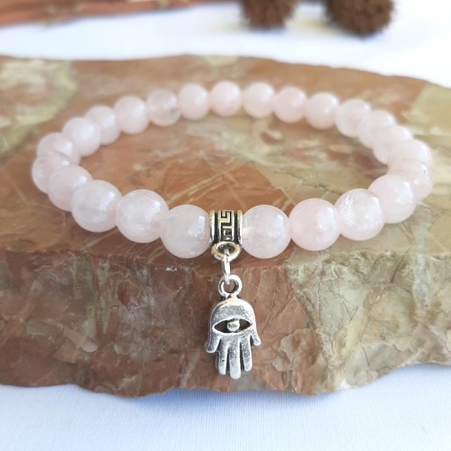 Pulsera de Cuarzo Rosa con Mano de Fátima - Tienda esotérica en Chile