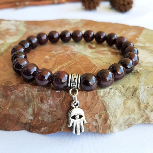 Pulsera de Granate con Mano de Fátima - Tienda esotérica en Chile