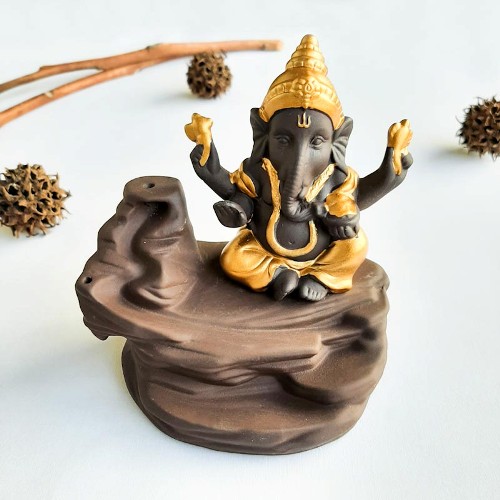 Porta Incienso Cascada Ganesha dorado - Casa Mannaz Tienda esotérica Chile