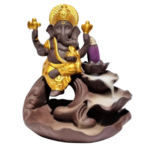 Porta Incienso Cascada Ganesha dorado grande - Imagen 2